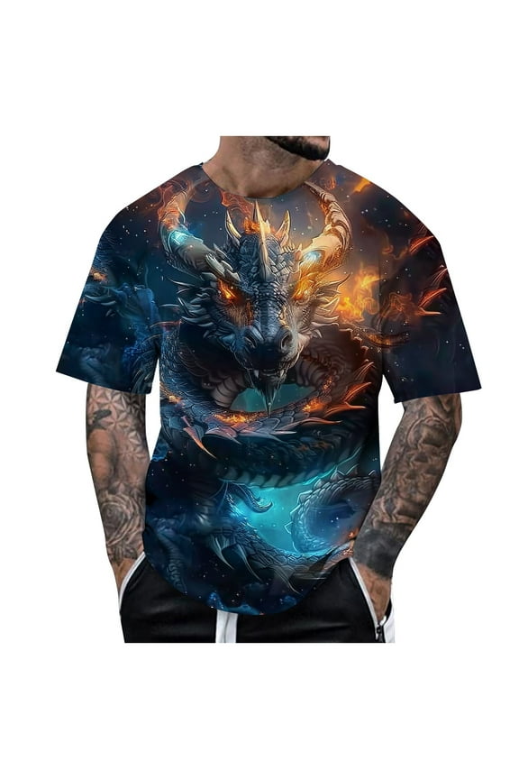Mens Dragon T Shirt Summer Short Sleeve T Shirt Top Animal Themed Shirt Graphic Shirt Tops