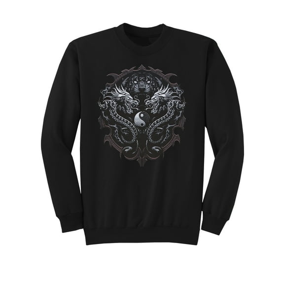 Mens Dragons and Tigers Fleece Crewneck Sweatshirt - Black - 3X-Large