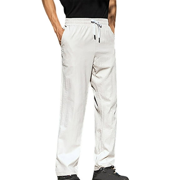 Mens Drawstring Elastic Waistband Pants Fashion Loose Straight Leg Pants Fall Winter Piece