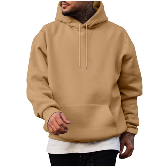 Mens Drawstring Hoodies with Pockets, Long Sleeve Pullover for Men Fall Fashion Loose Fit Solid Color Hooded Sweatshirts S-3XL