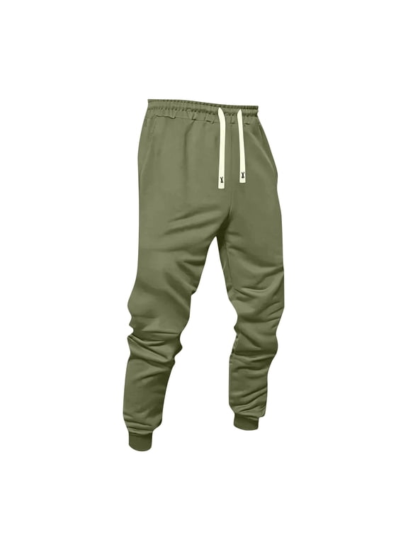 Mens Drawstring Jogger Pants Tapered Sweatpants Elastic Waist Cuffed Ankle Casual Long Trousers Relaxed Fit Army Green L