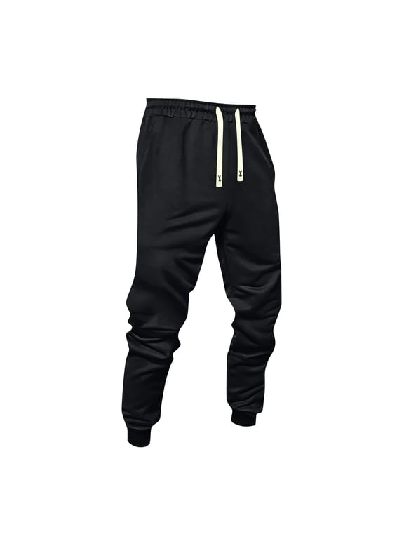 Mens Drawstring Jogger Pants Tapered Sweatpants Elastic Waist Cuffed Ankle Casual Long Trousers Relaxed Fit Black XL