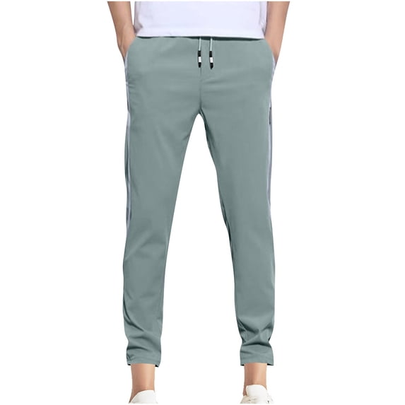 Mens Drawstring Pants Elastic Waist Loose Sports Casual Pants with Stripes