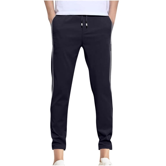 Mens Drawstring Pants Elastic Waist Loose Sports Casual Pants with Stripes