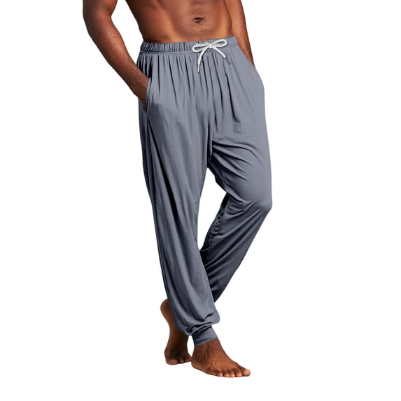 Mens Drawstring Pocket Jogger Pajama Pants Lightweight Lounge Sleep Pants with Tapered Leg Elastic Cuff Relaxed Fit Gray 2XL
