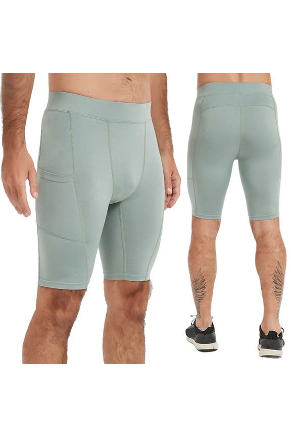Mens Drawstring Sweat Shorts Men's Compression Legging Shorts Tights Underwear Training Muscle Support Solid Yoga Biker Shorts with Pockets Green XL
