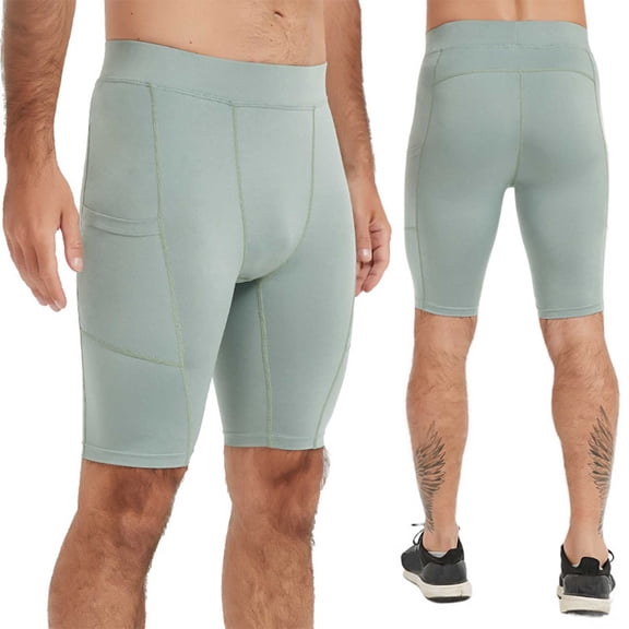 Mens Drawstring Sweat Shorts Men's Compression Legging Shorts Tights Underwear Training Muscle Support Solid Yoga Biker Shorts with Pockets Green XL