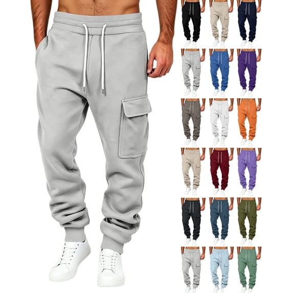Mens Drawstring Sweatpants with Pockets Athletic Jogger Pants Cargo Sweatpant Winter Fleece Athletic Trousers ,Outdoor Casual, Daily Wear, Heavyweight for Spring Fall Winter