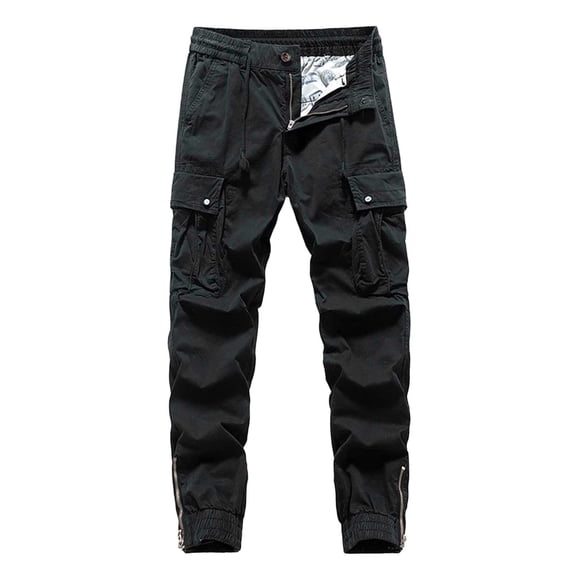 Mens Drawstring Waist Jogger Stretch Regular Fit Cargo Pants Moisture Wicking Casual Trousers with Multiple Pockets Black XXL