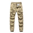 thumbnail image 1 of Mens Drawstring Waist Jogger Stretch Regular Fit Cargo Pants Moisture Wicking Casual Trousers with Multiple Pockets Khaki L, 1 of 9