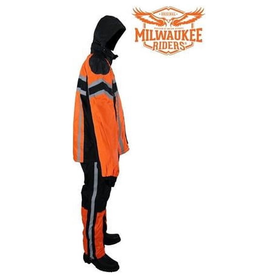 Mens Dream Apparel Black & Orange Textile Rain Suit - Medium - 2 Piece