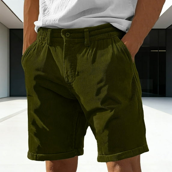 Mens Dress Corduroy Shorts Casual Classic Fitting Short Pants Loose Summer Beach Work Shorts with Pockets Chino Cargo Shorts Men Green M
