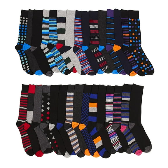 Mens Dress Crew Trouser Socks - 30 Pack Pattern and Solid Formal Fashion Funky Assortment 2 by John Weitz