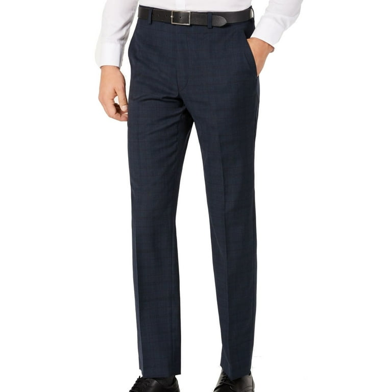 Mens Dress Pants 36x34 Plaid Flat Front Stretch 36
