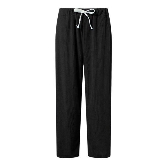 Mens Dress Pants Black Corduroy Pants Men Relaxed Fit Drawstring Elastic Waist Baggy Chino Pants Wide Leg Pants Twill Slacks with Pockets