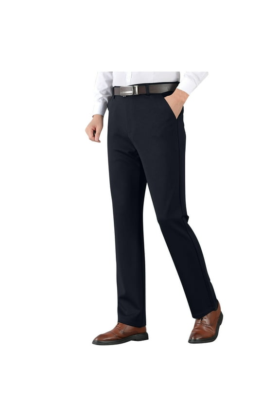 Mens Dress Pants Business Casual Chino Trousers with Pockets Straight Leg Flat Front Suit Pants, Blue, L