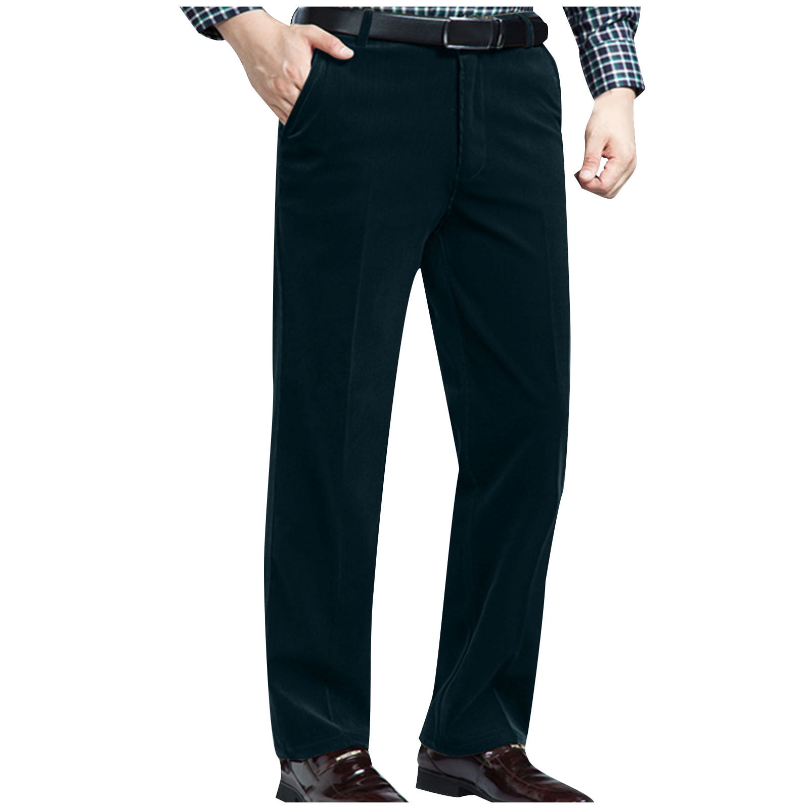 Mens Dress Pants Business Casual Corduroy Trousers Straight Leg Flat ...