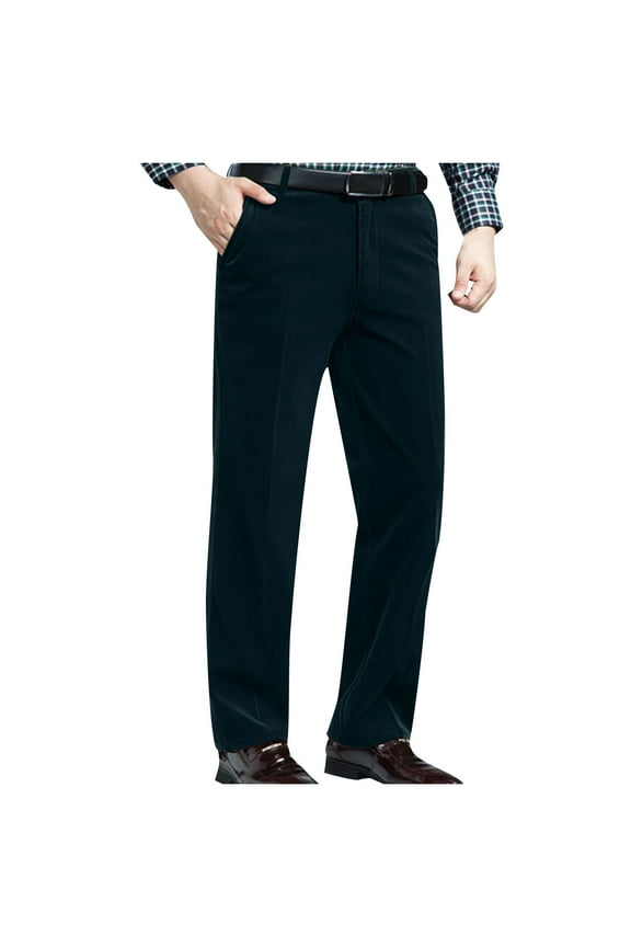 Mens Dress Pants Business Casual Corduroy Trousers Straight Leg Flat Front Suit Pants with Pockets, Green, XL