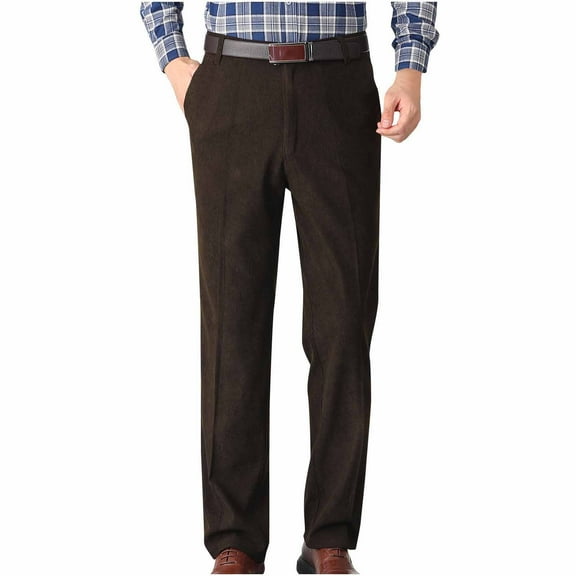 Mens Dress Pants Business Casual Corduroy Work Pants with Pockets Straight Leg Suit Trousers, Brown, S 32