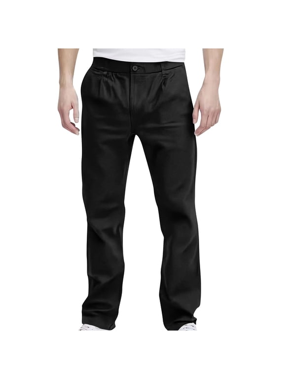 Mens Dress Pants Business Casual Straight Leg Chino Pants Solid Color Relaxed Fit Trousers with Pockets, Black, 3XL