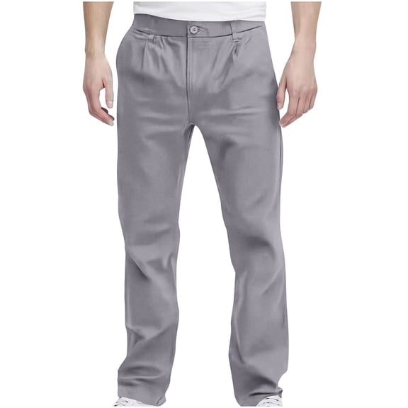 Mens Dress Pants Business Casual Straight Leg Chino Pants Solid Color Relaxed Fit Trousers with Pockets, Gray, L