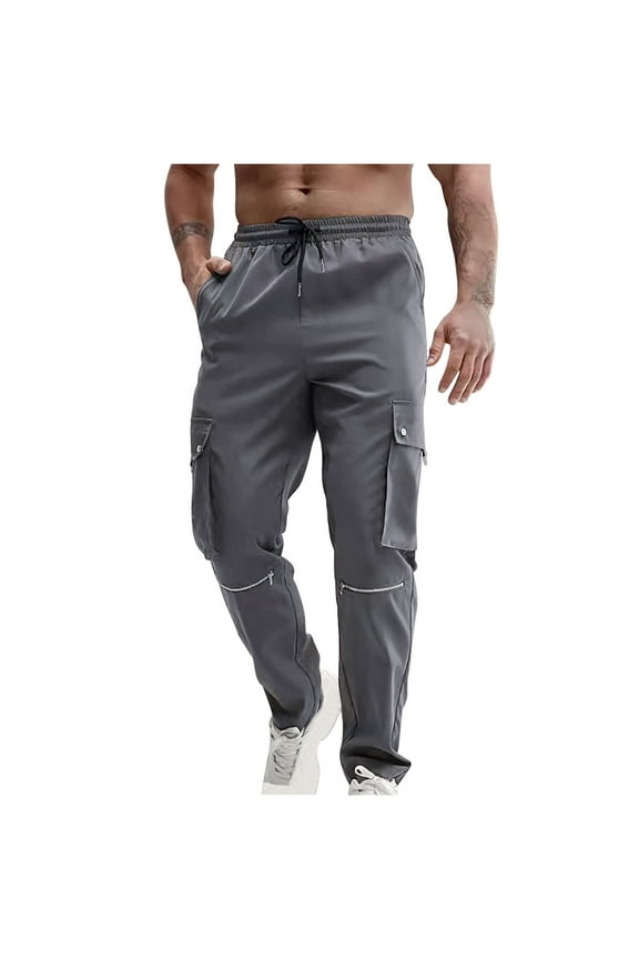Mens Dress Pants Casual Multiple Pockets Outdoor Straight Type Fitness Pants Cargo Pants Trousers Sweatpants for Men Dark Gray M