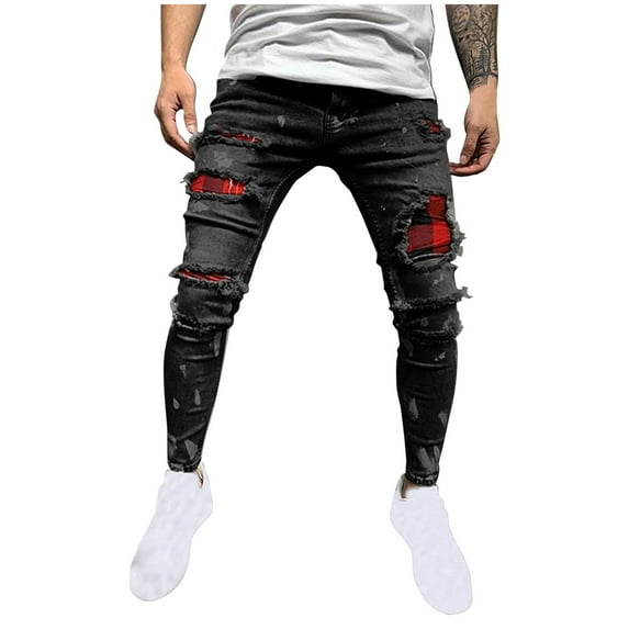 Men Pants Casual Straight Ripped Hole Trousers Jeans Pants Full Length Pants Casual Pants for Men