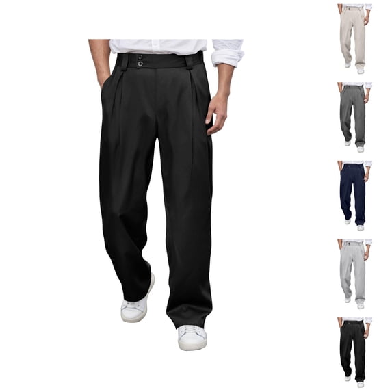 Mens Dress Pants Elastic Waist Straight Leg Relaxed Fit Business Casual Pants Slacks Trousers with Pockets