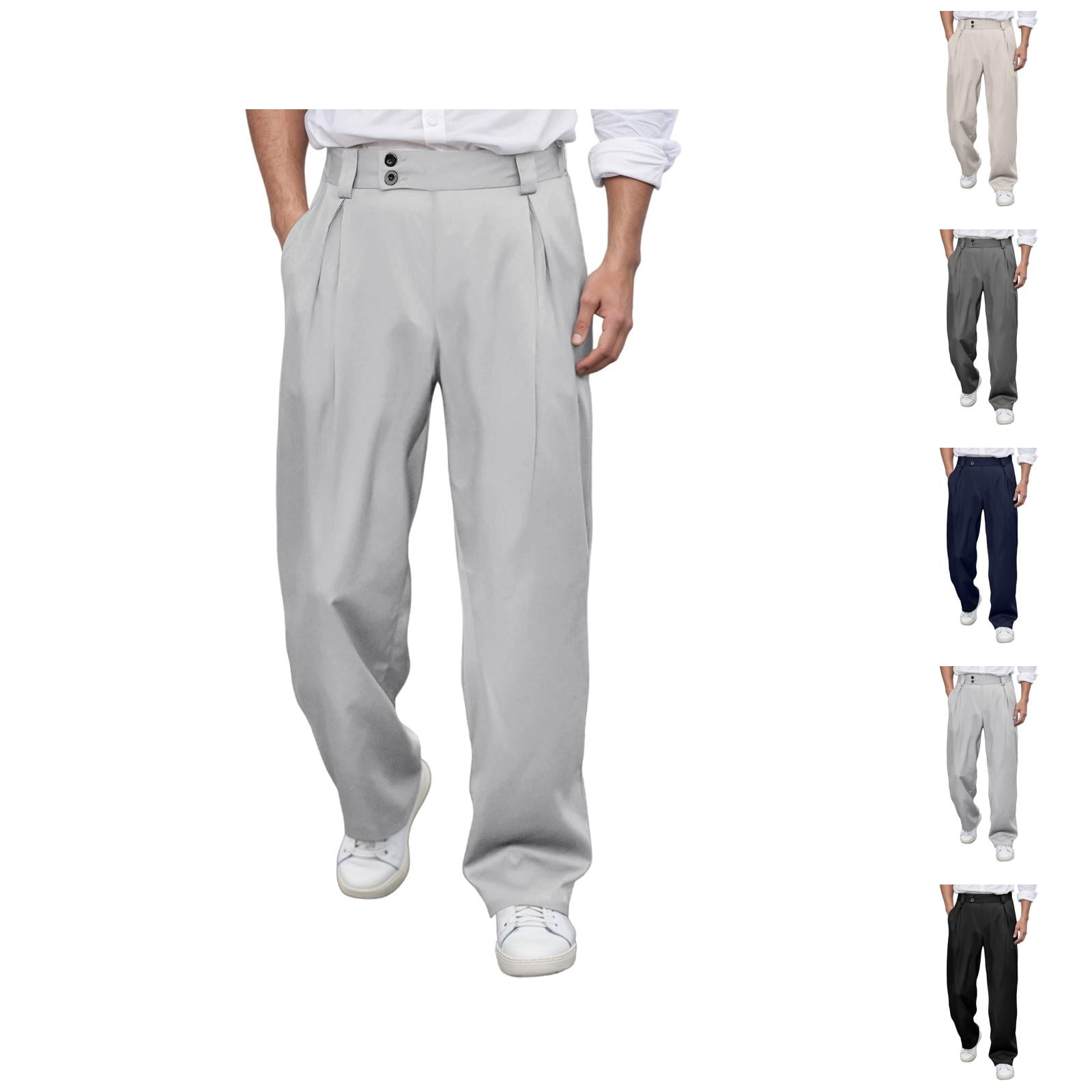 Mens Dress Pants Elastic Waist Straight Leg Relaxed Fit Business Casual ...