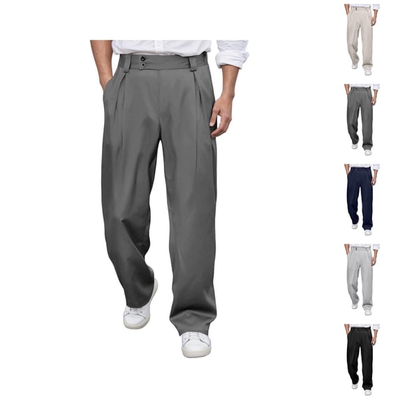 Mens Dress Pants Elastic Waist Straight Leg Relaxed Fit Business Casual Pants Slacks Trousers with Pockets