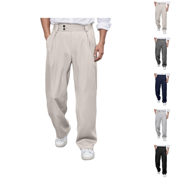 Mens Dress Pants Elastic Waist Straight Leg Relaxed Fit Business Casual Pants Slacks Trousers with Pockets