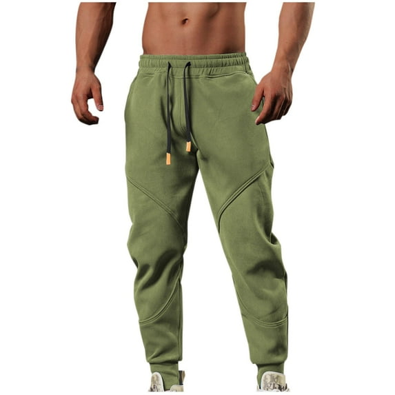 Mens Dress Pants Fashion Casual Plicing Drawstring Cuffed Pants Sports Fitness Pants Regular Straight Pant Green XL