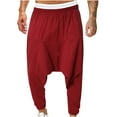thumbnail image 1 of Spring/Summer Pants for Men, Mens Cargo Pants Fashion Drawstring Elastic Waist Solid Color Casual Retro Nationality Length Dropped Pants, 1 of 7