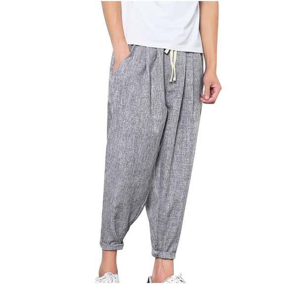 Mens Dress Pants Lantern Pants Linen Pants Fashionable Harlen Pants Leggings Pantalones Para Hombre Gray XL