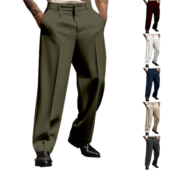 Mens Dress Pants Relaxed Fit Classic Flat Front Formal Business Casual Wrinkle Suit Pant Navy M