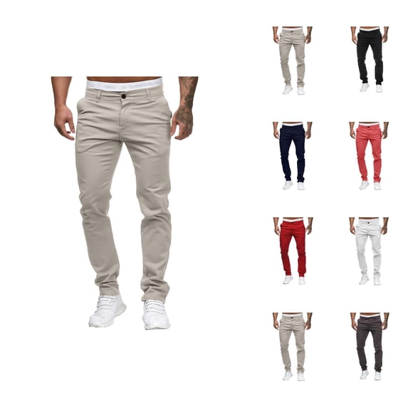 Mens Dress Pants Slim Fit Straight Leg Slacks Business Casual Pants Work Trousers with Pockets