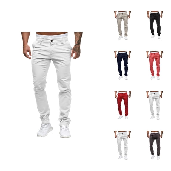 Mens Dress Pants Slim Fit Straight Leg Slacks Business Casual Pants Work Trousers with Pockets
