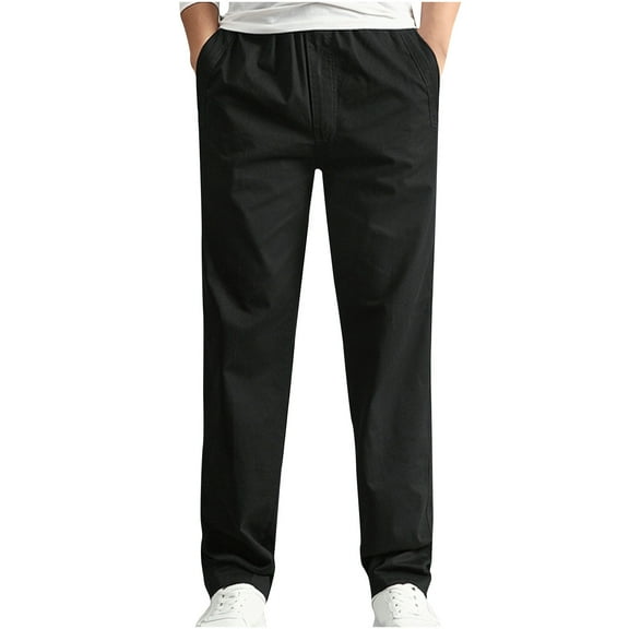 Mens Dress Pants Solid Casual Pocket Outdoor Elastic Waistbelt Drawstring Trousers Work Pants Sweatpants for Men Black M