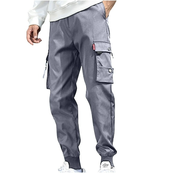 Mens Dress Pants Solid Casual Pocket Outdoor Elastic Waistbelt Jogger Drawstring Trousers Work Pants Casual Pants for Men Gray L