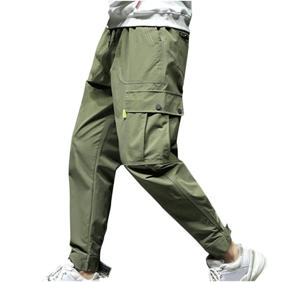 Mens Dress Pants Solid Casual Pocket Outdoor Elastic Waistbelt Jogger Drawstring Trousers Work Pants Sweatpants for Men Army Green 4XL