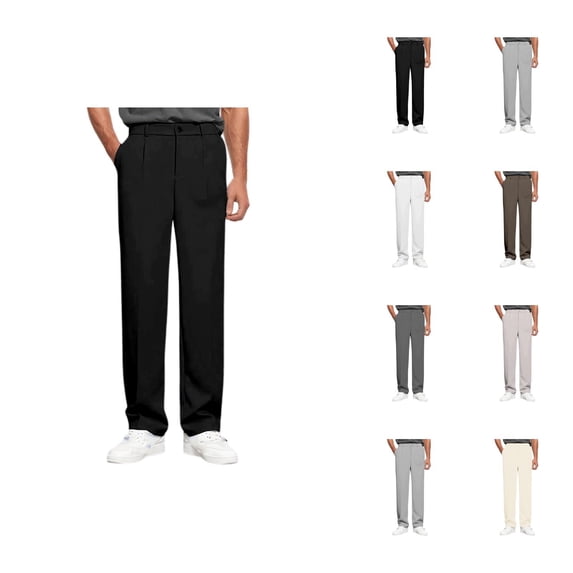 Mens Dress Pants Spring Summer Elastic Waist Straight Leg Loose Fit Lightweight Casual Slacks Trousers with Pockets