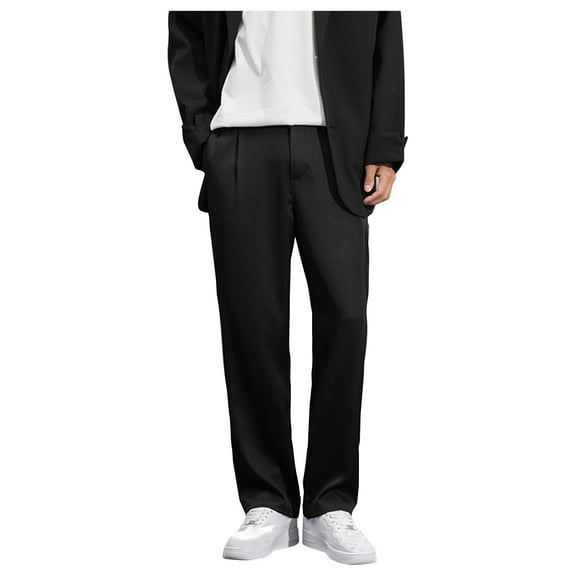 Mens Dress Pants Straight Leg Flat Front Stretch Suit Pants Business Casual Trousers with Pockets, Black, 2XL