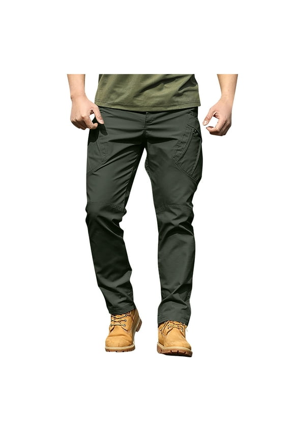 Mens Dress Pants Summer Pocket Button Casual Pocket Pants Regular Straight Pant Army Green M