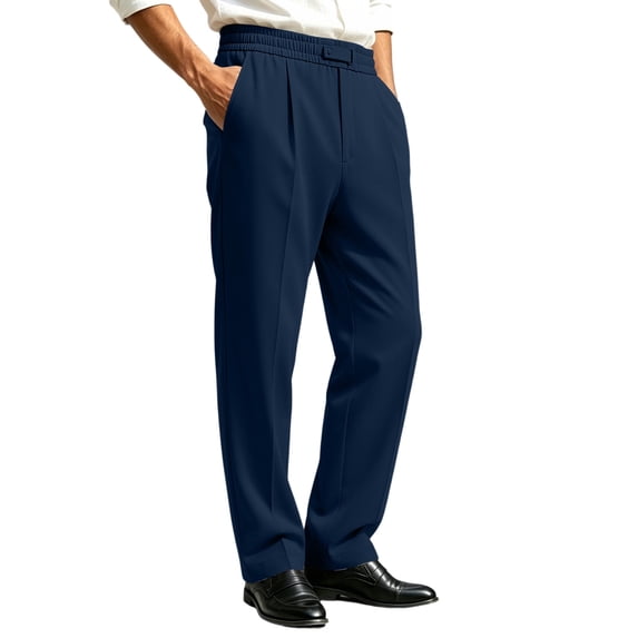 Mens Dress Pants with Pockets, Elastic Waist Casual Business Pants,Regular Fit Straight Leg Work Pants, Pleated Front Slacks Pant L