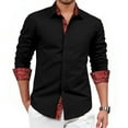 thumbnail image 1 of Mens Black Dress Shirts Long Sleeve Casual Regular Fit Shirt with Paisley Contrast and Pocket, 1 of 8