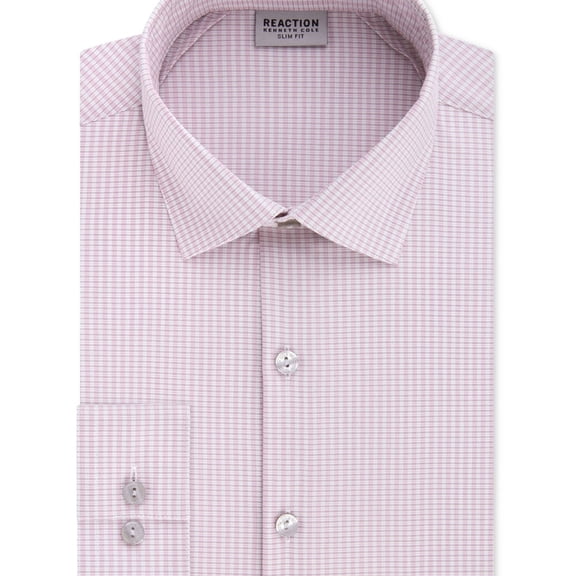 Kenneth Cole Mens Techni-Cole Button Up Dress Shirt, Pink, 17.5" Neck 34"-35" Sleeve