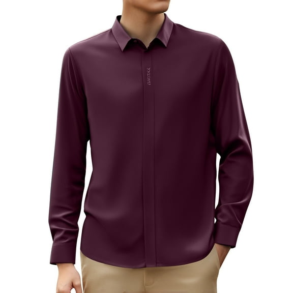 Mens Dress Shirt Solid Long Sleeve Hidden Placket No Iron White Business Work Shirt Spring Fall 170/110