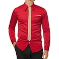 thumbnail image 1 of Mens Dress Shirt Solid with Tie Long Sleeve Slim Fit Formal Stand Collar Shirt for Work Red XL, 1 of 9