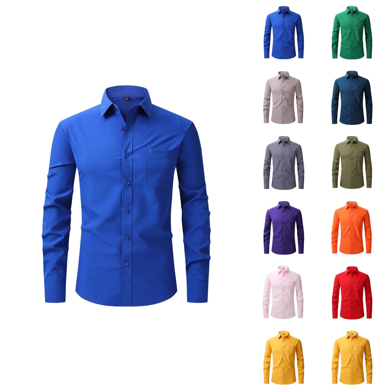 Mens Dress Shirts 4 Way Stretch Long Sleeve Button Down Collared ...