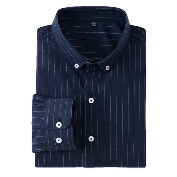 Mens Dress Shirts Business Casual Long Sleeve Button-Down Tshirts Shirt with Collared Breathable Stripe Printed Lapel Office Work Tees Tops